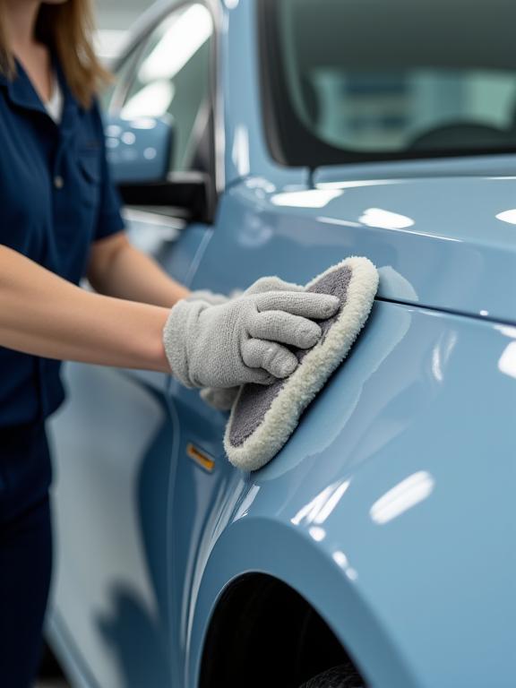 専門スタッフが丁寧に車を磨いている様子